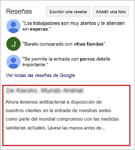 Descripción de un negocio en GMB