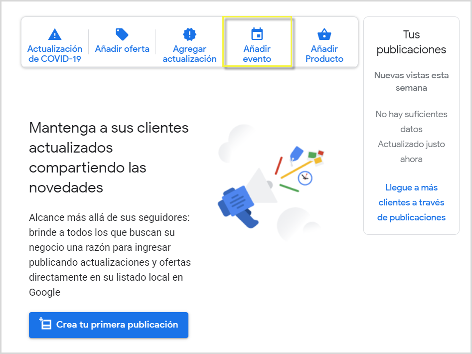 Aañadir eventos de negocios en GMB