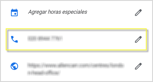 Editar número de contacto en GMB