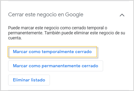 marcar negocio como temporalmente cerrado en GMB