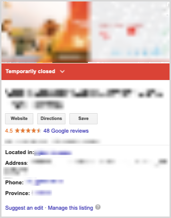 negocio temporalmente cerrado en GMB